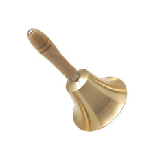 Copper Hand Bell with Wooden Handle for Christmas Parties and Restaurants, 11cm Diameter, Polished Interior