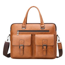 Man Business Briefcase Bag PU Leather Messenger Shoulder Bag For Laptop A4 File Khaki Men's Office Bag