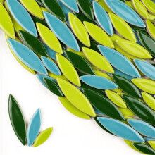 85g Ceramic Petal Mosaic Tiles Green Mix 2 for DIY Crafts and Wall Art, Porcelain Leaf Mosaic Stones,