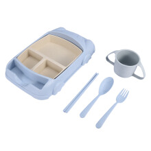 Conjunto de jantar infantil com design prático e fácil de usar, feito de bambu biodegradável com bandeja dividida para refeições, conjunto de