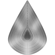 Skulpturaler Windspinner aus Edelstahl in Tropfenform mit 3D-Lichteffekt, ideal für die Gartendekoration und auch für den Innenbereich geeignet.