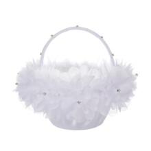 Charming Wedding Flower Girl Basket, Ostrich Fluff Lace Flower Baskets With Pearl Accents For Ceremonial Use, Handcrafted With Care And Attention, Ide