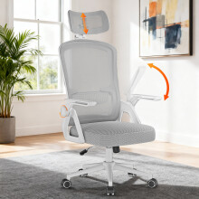 （Grau)Ergonomischer Bürostuhl mit Verstellbarer Kopfstütze