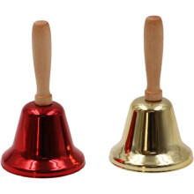Sino de mão giratório com esfera de metal de inspiração vintage, feito de liga metálica e madeira, criando um apelo atemporal. Ideal para