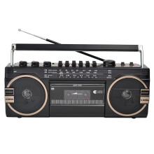 80s Style Retro Boombox Tape Player Portable Cassette Double Tape USB TF MP3 Bluetooth Black