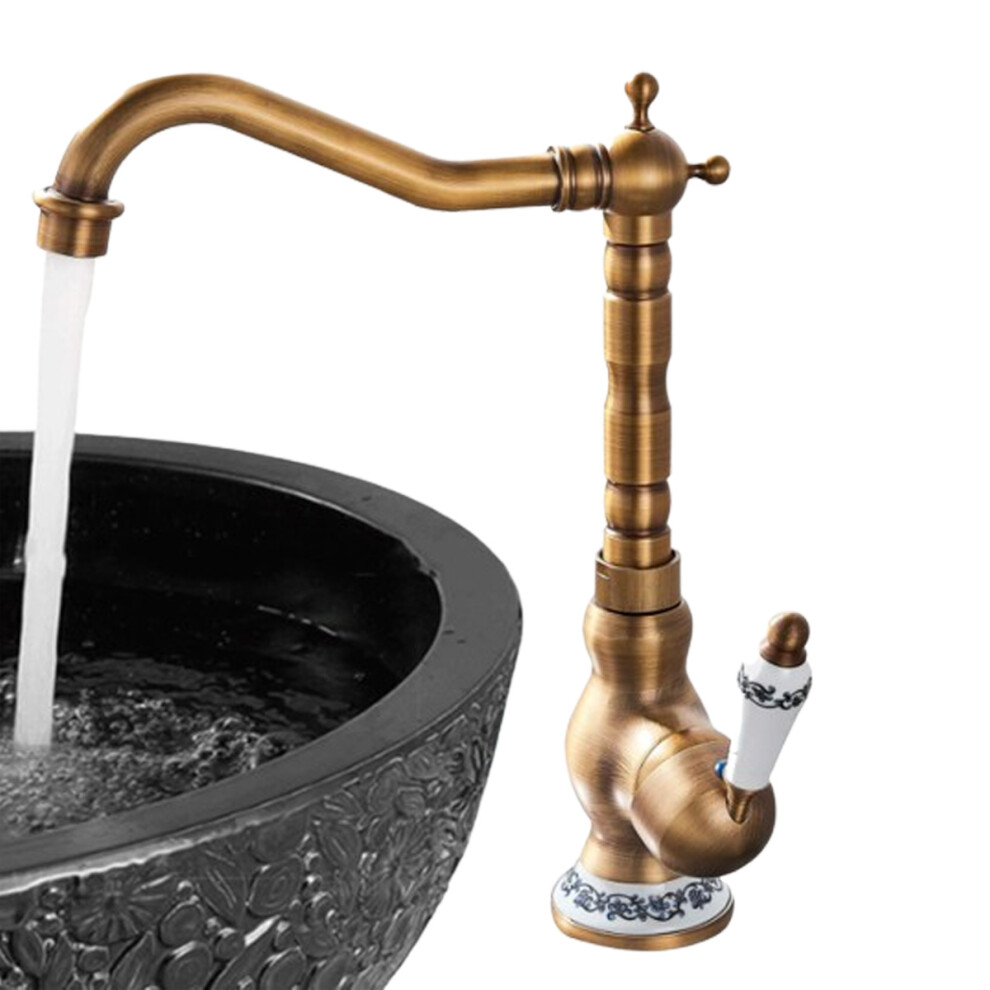 Antique Brass Kitchen Faucet, 360 Degree Rotation Antique Copper Basin Faucet With Removable Tubular Spout For Double Bowl Sinks, Exuding Elegance And 9060116704057