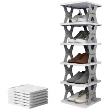 Sapateira de alta capacidade, cinza, com 6 níveis, dobrável e retrátil. Material premium com design antiderrapante. Fácil de montar para guardar