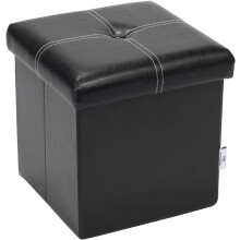 Puf otomano com espaço de armazenamento, dobrável e revestido em veludo preto macio ao toque, amplo espaço oculto, fácil de instalar para sua