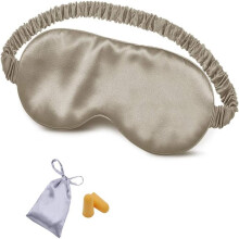 Luxuriöse Reisetasche, Seidenschlafmaske mit hypoallergenem, weichem Seidengummiband für ungestörten Schlaf und Ohrstöpsel (Total Bla).