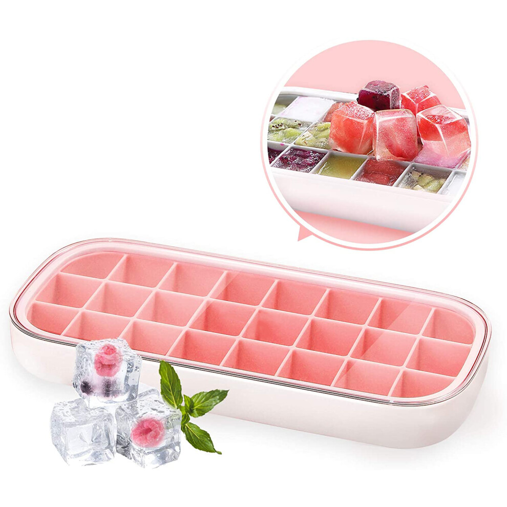 Flexible Ice Cube Molds, Space-Saving Stackable Silicone Ice Tray With Easy Release Design And Reinforced Plastic Frame For Restaurant Or Home (Pink, 9155353357286