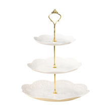 Dessert cupcake standaard, taartdisplaytoren met drie etages en glanzende metalen steunen, gladde plastic en metalen cupcakehouder voor feestjes