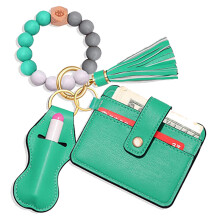 Abnehmbares Armband für Damen, Schlüsselanhänger-Armband mit BPA-freien Silikonperlen und Akzenten aus Naturholzperlen, funktionales, schlankes