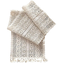 Boho-Tischläufer für Hochzeitsfeiern, gewebter Makramee-Stil im Landhausstil, natürlicher Baumwollstoff mit Struktur, 24 x 160 cm, Beige