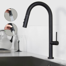 Matte Black Finish Kitchen Faucet with Two-Mode Spray Head, Easy Installation Sink Mixer Tap for 360 Rotatable Pull Out Sprayer Experience