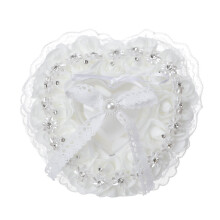 Wedding Ring Pillow For Romantic Ceremonies, Lace And Rhinestone Embellishment Offers A Touch Of Luxury, Elegant Satin Floral Design Heart-Shaped Ring