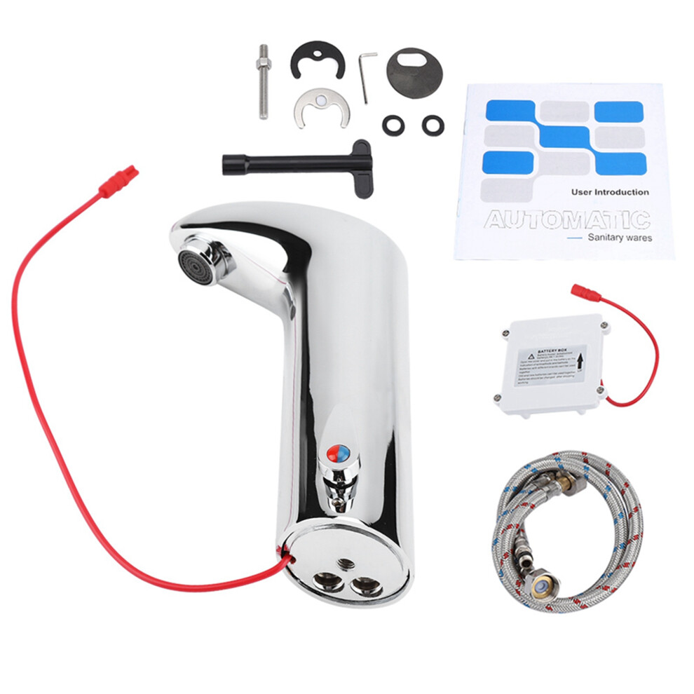 Infrared Sensor Touchless Faucet, Brass Base Water Saving Automatic Bathroom Sink Tap Hot Cold Selection User Friendly 9135470937431