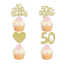 24 unidades de toppers para cupcakes de 50º aniversário de casamento, topper de bolo com glitter para o 50º aniversário de casamento, decoração