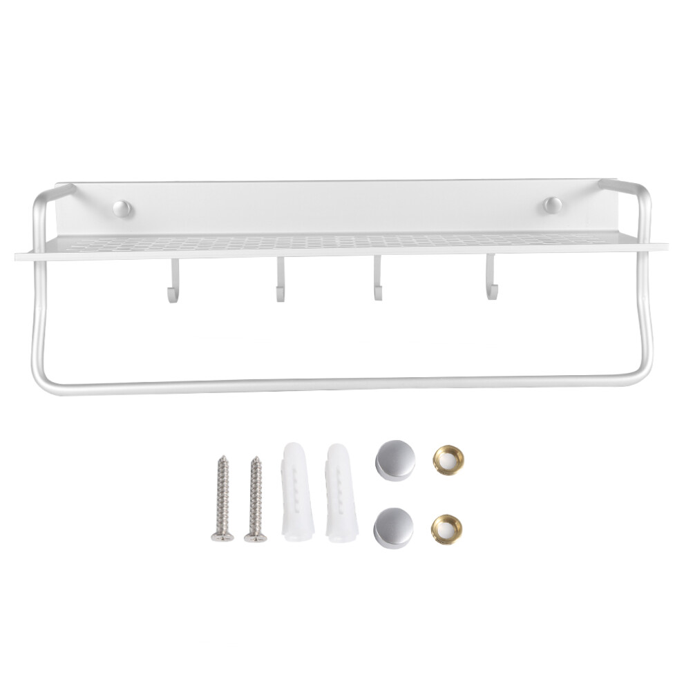Wall Mounted Aluminum Bath Shelf With Towel Holder, Corrosion Resistant Multi Purpose Storage Rack For Bathroom And Kitchen, Includes Hooks And Mounti-image-OPC-PNGV55B-NEW