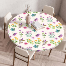 Outdoor Elastic Round Tablecloth 80cm Dia Floral Print Waterproof OilProof Wipeable Fitted Round Table Cover Style 2