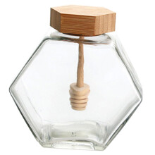 Glass Honey Jar With Bamboo Lid And Dipper Hexagonal Jar For Syrup Jam Storage Airtight Seal For Easy Pouring Outdoor Use