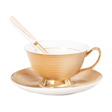 Espresso Cappuccino Cups, Vintage Yellow Tea Cup with Petal Edge Design, Elegant Design for Daily Use and Gifts, Fine-Bone Porcelain with High Edge Im