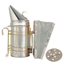 Fumigador de ferro galvanizado para abelhas com gancho de montagem, ferramenta para apicultura com fole, proteção térmica e base de fogo
