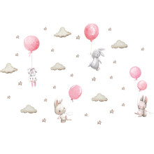 Adesivo de parede com nuvens, estrelas, coelhos e balões, 1 peça. Adesivo de parede para quartos de meninas, papel de parede para quartos infantis,