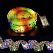 Timer Feature Led Christmas Tree Lights, Christmas Ribbon Lights For Xmas Tree Decor, Double-Layer Organza Fairy String Lights With Remote, Battery &
