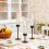 Three Part Ribbed Glass Candle Possessors-black outer stripes 2
