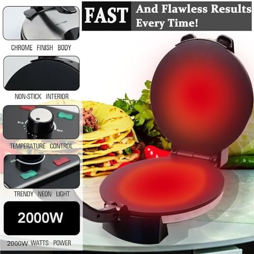 Electric Roti Maker Automatic Chapati Machine NonStick Indicator Lights Adjustable Temperature DoubleSided Heating 2