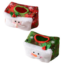 Home Kitchen Office Bath Decor, Square Paper-Mache Tissue Box For Winter Holiday Party Decor, Reusable Fabric Design Unique Santa Design