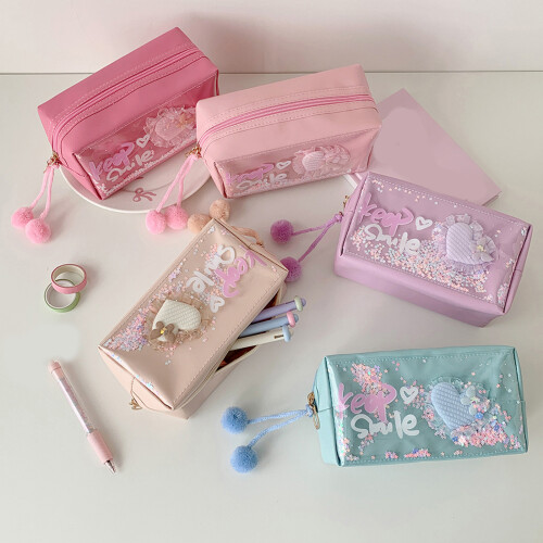 Desktop Stationeries Storage Bag Pen Holders Box-Pink 1