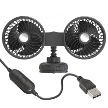 Car Cooling Fan Dual Head USB 12V 24V, 3 Speed Adjustable 360 Rotation for Vehicle