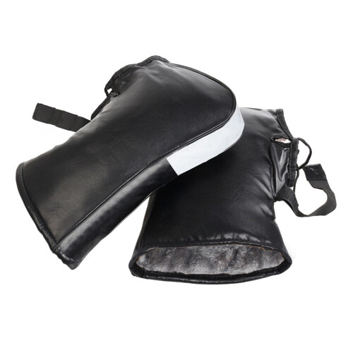 Waterproof PU Leather Motorcycle Handlebar Muffs with Thermal Plush Lining and Full Arm Coverage