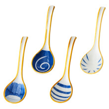 Smooth to the Touch Soup Spoons, Decorative Ramen Scoops with Long Handle Design for Pho Ramen Noodles, Simple Retro Colors Easy Clean & Stackable, Hi