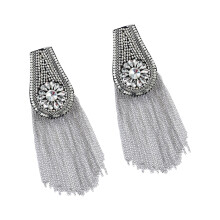 Rhinestones Studded Epaulettes Tassels Fringed Shoulder-silver