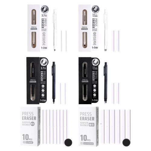 Stylo gomme à mécanisme poussoir compact,-Tête ronde blanche 1
