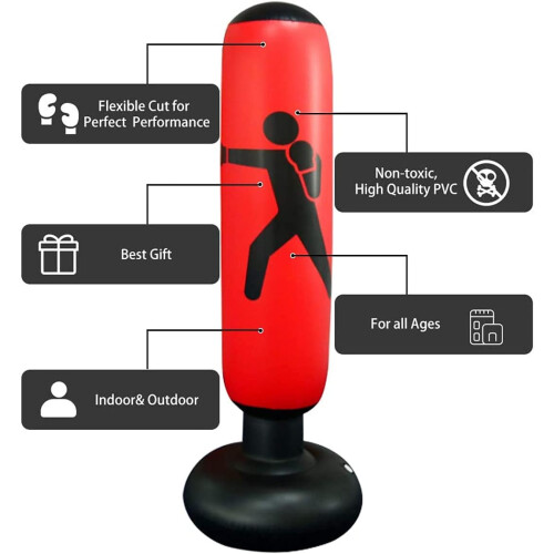 Standing Punch Bag  Inflatable Punching Column For Children, Standing Boxing Bag, Model 809, Red Pattern 1