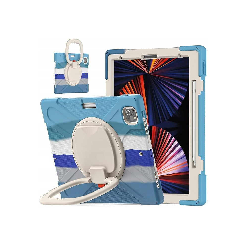 Ipad Pro 12.9" Heavy-Duty Case - Shockproof Cover With 360 Rotating Stand & Hand Strap For 2020/2018 Models Blue 5906792661908