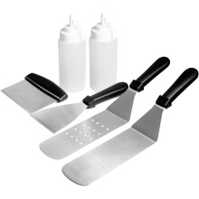 Professional Griddle Tools, Multi-Purpose Spatula For Camping And Grills, Heat Resistant And Rust Proof, Easy To Clean And Store In A Compact Bag, 6PC