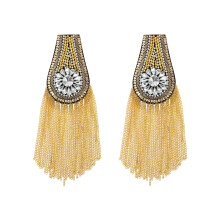 Metal Tassels Shoulder Epaulet Fringed Rhinestones-gold