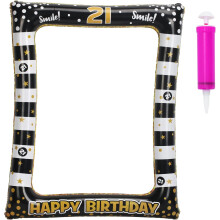 Inflatable 21st Birthday Photo Frame - Black & Gold Selfie Prop for Party Decorations & Photo Booth Fun