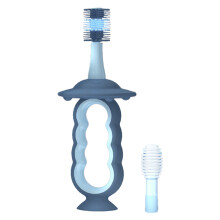 Escova de dentes infantil com proteção de segurança ajustável, limpeza suave, silicone de qualidade alimentar, cabo com rotação de 360 e