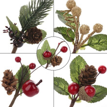 Inspiring Holly Berry, Pine Cone Decor Christmas Picks for Floral Arrangement, DIY Crafts and Gift Wrapping (20 Pieces)