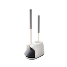 Silicone Toilet Plunger With Holder, Comfortable Grip Handle, White, Unclogging Tool For Home Bathroom Use