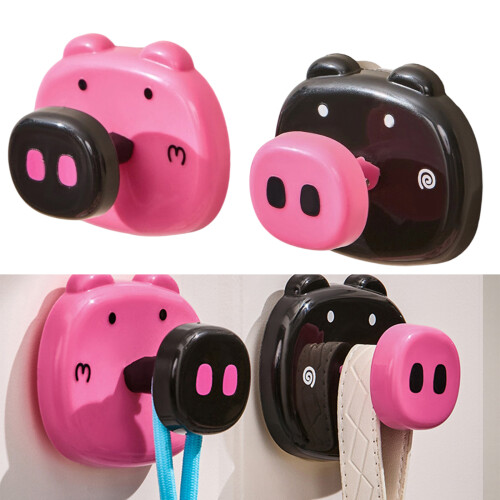 2Pcs Pig Adhesive Hook Home Organization Tool Secure Vacuum-Red 2