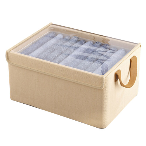 Space Efficient Fabric Storage Container-L Size Beige Color
