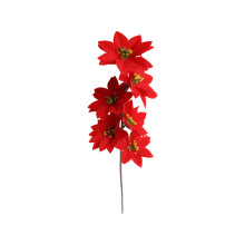 Christmas Tree Accessories, Artificial Poinsettia Flowers for Holiday Ornaments, 60Cm Silk Flowers with Glitter, Plastic Branch and Iron Wire, Quality