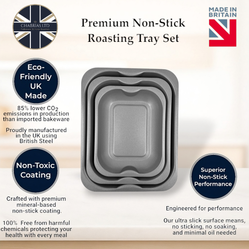 Non-Stick Roasting Baking Tray Set, 28, 33, 38cm (3 piece) 2