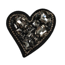 Heart Sew on Patches Rhinestones-Black Embroidered edges